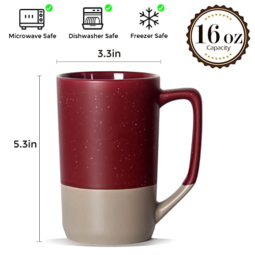 16 OZ Large Coffee Mug, Ceramic Coffee Mugs, Big Tea Cup, Red - color: Red