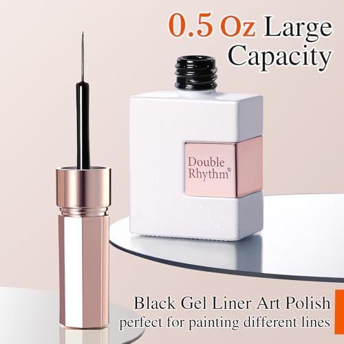 Double Rhythm 15 Ml Metallic Gel Liner Polish Nail Art Bronze Mirror Chrome Painted Drawing Stripper 3D Effect (Black Liner Art-L1005) - color: Black