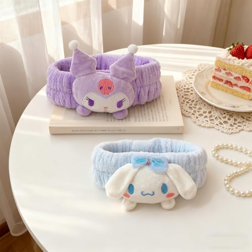 PERFECTSIGHT Kawaii Headband for Spa, Makeup, Washing Face, Party - 2 Pack Cute Hair Band for Shower Beauty Skincare, Soft Facial Headbands for Girls and Women (Purple+Blue) - color: Purple+Blue