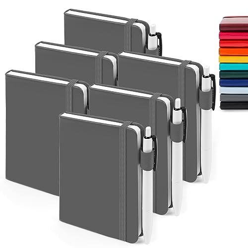 feela 6 Pack Pocket Mini Notebooks Bulk, Small Cute Memo Notepads Hardcover College Ruled Lined Journals with Pen Holder for School Business Work, with 6 Black Pens, 3.5”x 5.5”, A6, Gray - color: A6 6 Gray