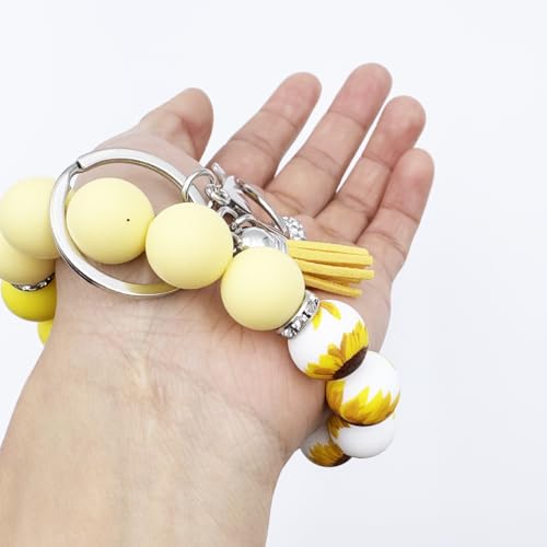 Unpafcxddyig Silicone Bead Keychain Bracelet Wristlet Key Ring - color: Rainbow Yellow