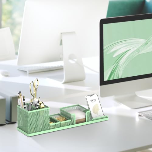Pen Holder for Desk, 6-Piece Mesh Desk Organizer with Phone Holder, Green - color: Green