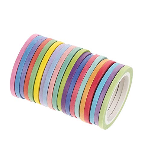20 Rolls Rainbow Washi Tape Slim,Foil Gold Skinny Decorative Masking Washi Tapes,3MM Wide DIY Masking Tape