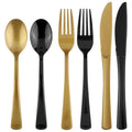 Kochorie 300 PCS Heavy Duty Black and Gold Plastic Silverware Cutlery Set - color: Black and Gold