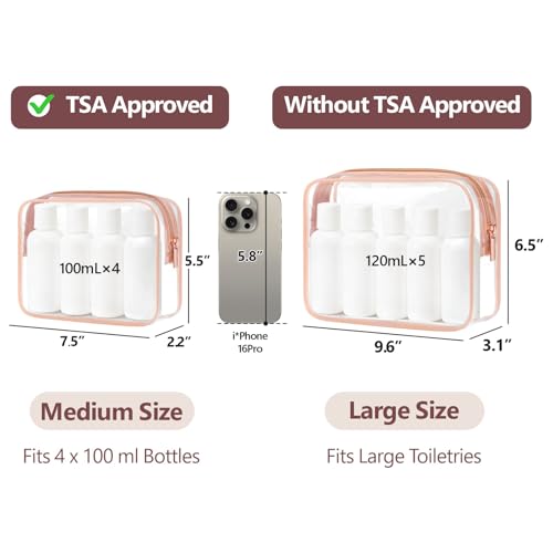 PACKISM Clear Makeup Bag Travel - TSA Approved Toiletry Bag, 2 Rose Pink - color: 2 Active A Rose Pink, size: Mixed Size Series (1 Medium + 1 Large)