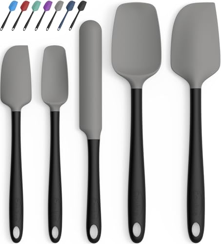 Coukre Silicone Spatula Set of 5,High Temperature Resistant, Food Grade Silicone, Dishwasher Safe, for Baking, Cooking (Gray Black) - color: Gray Black