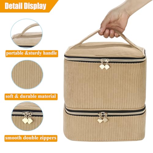 Corduroy Nail Polish Organizer and Nail Lamp Case, Nail Kit Organizer Holds 30 Bottles (15ml - 0.5 fl.oz) and a Nail Lamp, Nail Polish Carrying Case with Manicure Tools Storage Sections (Brown) - color: Brown