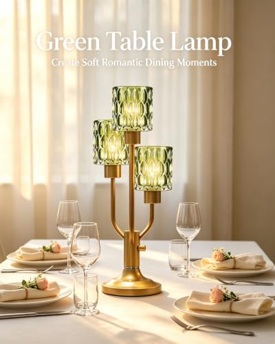 Lightdot Mid Century Modern Green Table Lamp Vintage Dimmable Gift - color: 18-Gold-Green-Cylinder