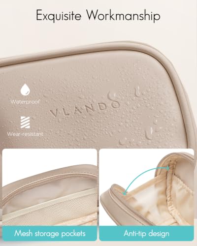 VLANDO Travel Makeup Pouch,PU Leather Pouch with Interior Pockets,Toffee - color: Small-Toffee