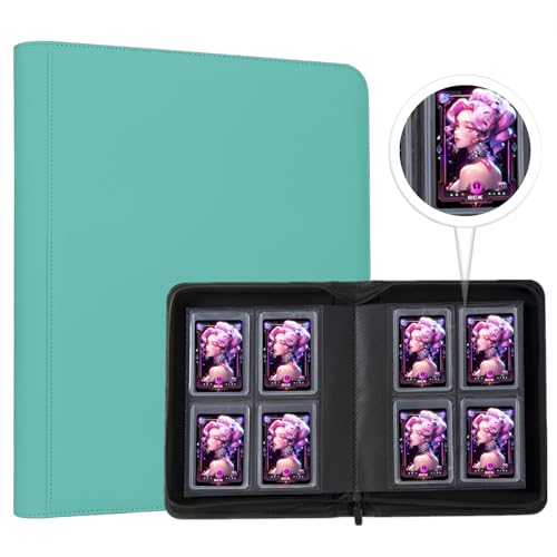 Toploader Binder,4-Pocket Double Sided Top Loaders Binder,Holds 128 Cards in 3"x4" Toploaders,PU Leather Card Binder Abulm for Toploader Trading,Sports,and Gaming Cards (Sky Blue) - color: Sky Blue