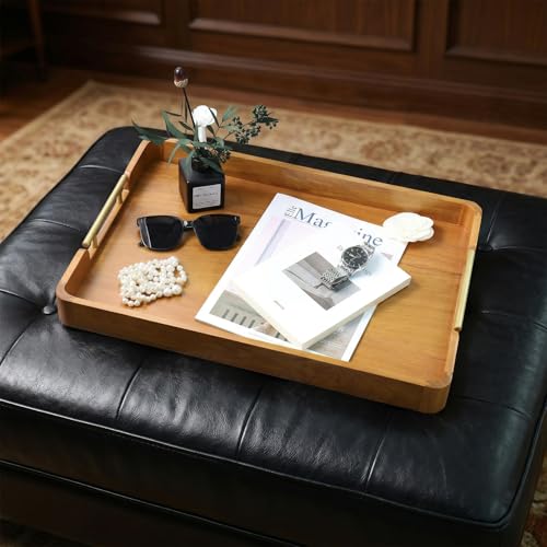 Solid Teak Wood Serving Tray with Handles, 17 x 13 Inch - size: 17" x 13" x 2"