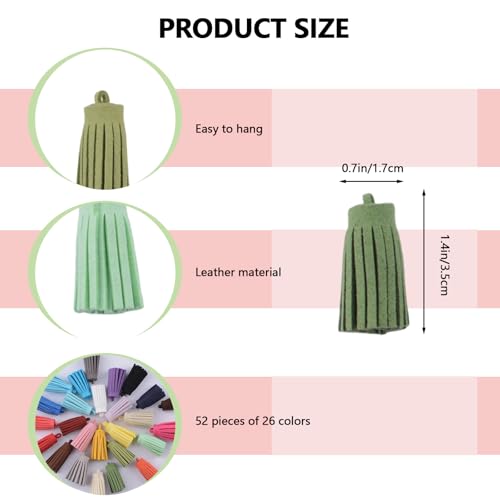 Artificial Leather Tassel, 52 Pcs Color Faux Leather Tassel Bulk Keychain Tassels for Handbag, Keychain, Charms, Earrings and Craft Making Supplies - color: 26 Colors-3cm