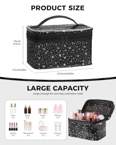 Star Clear Makeup Bag, Waterproof Travel Cosmetic Bag Toiletry bag,Black - color: Black