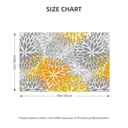 Abstract Yellow Gray Dahlia Floral Placemats Set of 4 12x18 Inch - color: Yellow Gray, size: Set of 4