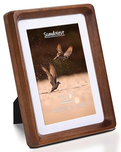 5x7 Picture Frame, USA-Sourced Natural Walnut Wood with Real Glass, Handcrafted Rounded Corners, Matted to 4x6 Photo, Gallery Wall and Tabletop Display - color: Walnut, size: 5x7