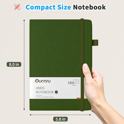 Oucaru 4 Pack A5 Lined Journal Notebook, 180 Pages 100 GSM Paper for Travel - color: Army Green, size: 4 Pack