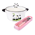 Porcelain Soup Bowl with Lid, Handles, Spoon and Chopsticks, 6'' Ramen Bowl - color: White