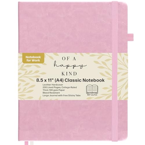 Classic Lined Journal Notebook 8.5x11" A4 Hardcover Leather - Pink Journal - color: Light Pink, size: A4 200 Pages