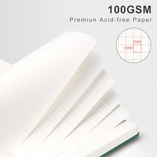 AHGXG Graph Paper Notebook, 140 Pages, A5 (5.7" x 8.3") - color: Dark Green, style: A5-Graph