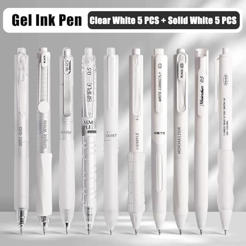 10PCs Pastel Gel Ink Pen Set,Retractable Black Ink Pens 0.5mm Fine Point - color: White