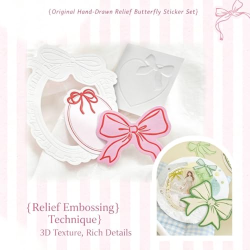 160PCS Cute Bowknot Kraft Paper Stickers, Die-Cut Vintage Aesthetic Decals, Maxleaf Ribbon and Sweets Label for Scrapbooking, Bullet Journals, DIY Cards, Envelope Seals & Gift Wrapping