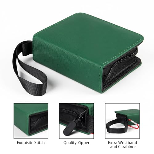 GEAoffice Small 1 Pocket Card Binder Holds 80 Cards, Zip Close, Green - color: Green-Dia