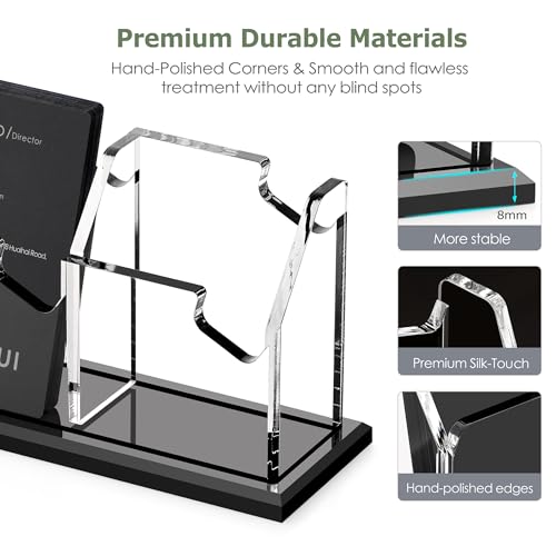 SANRUI Black Vertical Business Card Holder for Desk 3 Slot Clear Acrylic