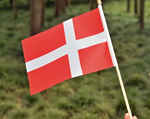 25Pack Small Denmark Flag Handheld Mini Danish Flag on Stick 5x8 Inch - color: Denmark