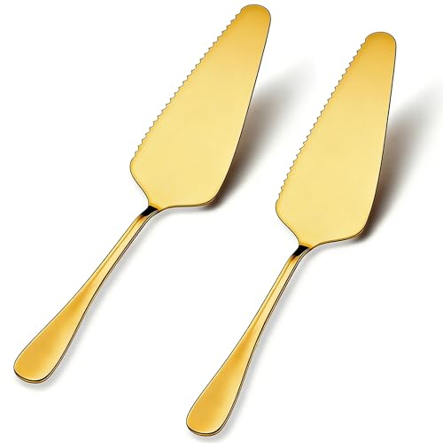 2-Piece Gold Cake Server & Pie Cutter Set, Stainless Steel with Gold Finish - color: Gold