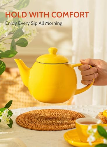 Sweese Teapot, Porcelain Tea Pot with Stainless Steel Infuser, Blooming & Loose Leaf Teapot - 27 ounce, Yellow - color: Yellow, size: 27oz (with infuser)