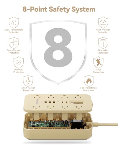 Beige Power Strip with USB Ports - 10 FT - color: Beige, size: 10FT