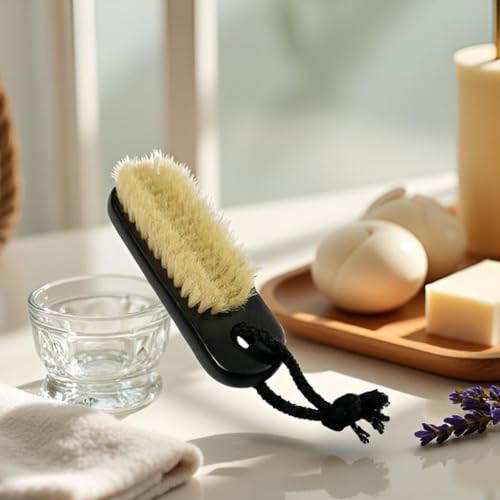 NewFerU Wooden Nail Brush Cleaner Black with 100% Natural Boar Bristles - color: Black With Rope
