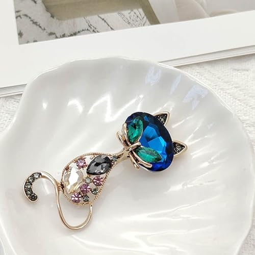 Elegant Silver Cat Brooches & Pins for Women - Fashionable Korean Style Electroplated Diamond-Set Accessories, Cute Lapel Pin for Coats & Bags