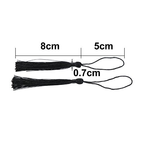 VAPKER 100 Black Silky Tassels 13cm/5-Inch with 2-Inch Cord Loop for Jewelry Making, DIY Projects, Bookmarks - color: B:black
