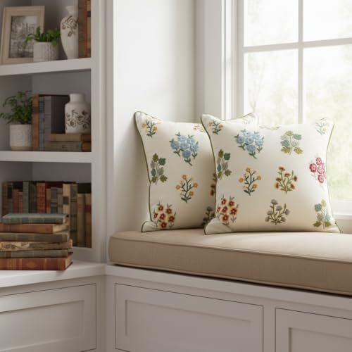 Embroidered Throw Pillow Covers 18x18 inch Pack of 2 Multiflower - color: Multiflower