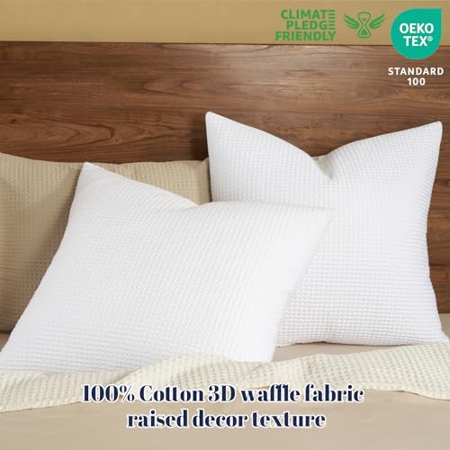 PHF Cotton Waffle Throw Pillow Covers 20" x 20", White, No Insert - color: White, size: 20" x 20" (Pack of 2)