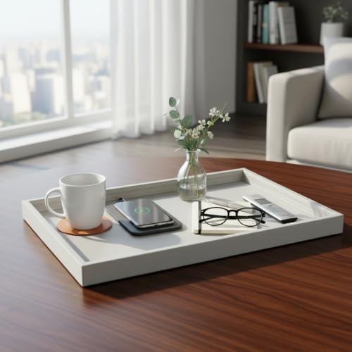 25 * 15 Inch Rectangular Ottoman Tray | Textured PU Leather, Waterproof & Heat-Resistant Storage for Coffee/Dining Tables, Sofa, Bed, Entertainment & Party (Tranquil Beige, 25 * 15in) - color: Tranquil Beige, size: 25" x 15" x 1.5"