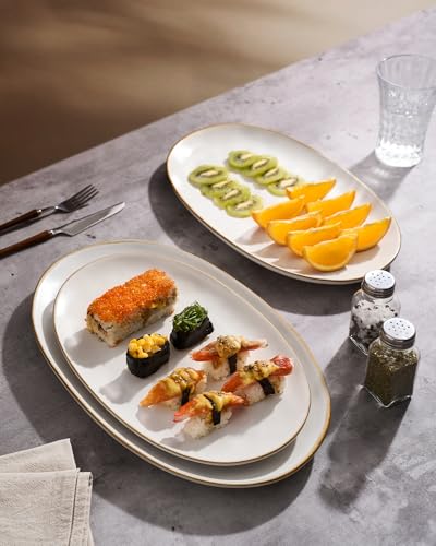 famiware Serving Platters Set of 3 Sizes - Oval, Vanilla White - color: Vanilla White