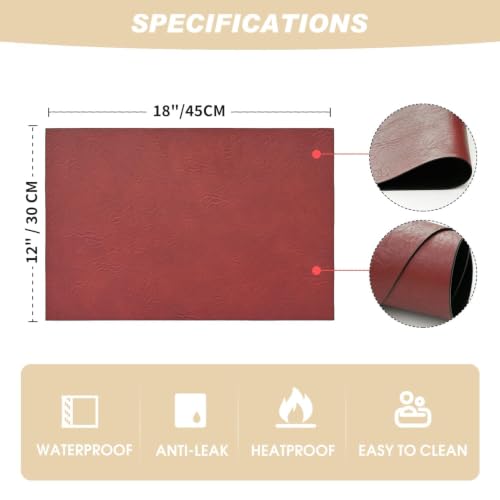 Artoid Mode Red Faux Leather Placemats Set of 4 - color: Red, size: 12" x 18", Rectangular Set of 4