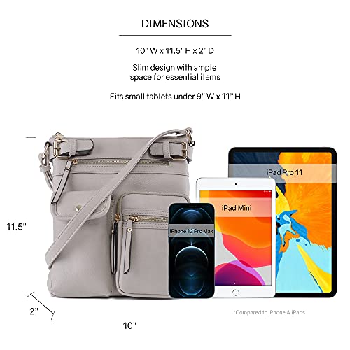 SG SUGU Katie Lightweight Medium Crossbody Bag Shoulder Bag with Multi Pocket for Women - color: Gray