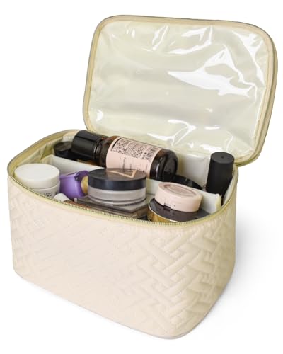 Makeup Bag Organiser for Women, Large Double Layer Cosmetic Make Up Bag - color: White