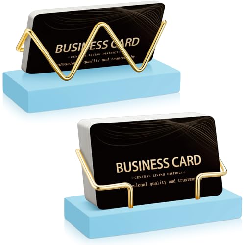 Amyhill 2 Pcs Wood Business Card Holder Display for Desk Gold Card Stand - color: Blue Color, Gold