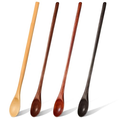 4 Pcs Wooden Tasting Spoons Long Handle 13 x 1.3 Inch for Cooking - size: 13 x 1.3 Inch