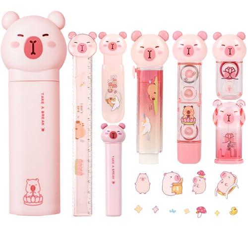Capybara Stationery Set, Cute Pink School Supplies Gift for Students - style: pink