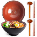 40oz Japanese Ceramic Ramen Bowl Set of 2 with Chopsticks and Spoons for Pho Udon Asian Soup Noodles (Red) - color: Red