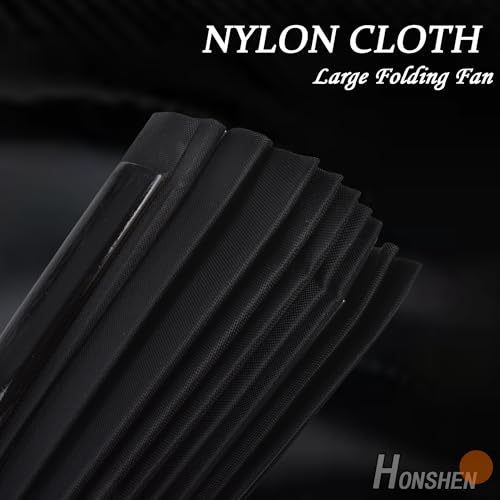 Large Folding Hand Rave Fan for Men Women Dance Gift, Bamboo Nylon-Cloth Black Hand Fan 13 inch (Black Bamboo) - color: Black Bamboo