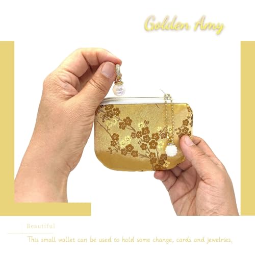 Handmade Women Coin Purse Brocade Rosary Bag Silk Jewelry Pouch Zipper Wallet - Gloden - color: Golden