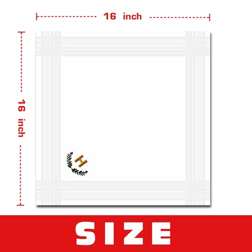 3 Pcs Men's Handkerchiefs, White Embroidered Initial Monogrammed Handkerchiefs for Men Suit Soft Cotton - style: H