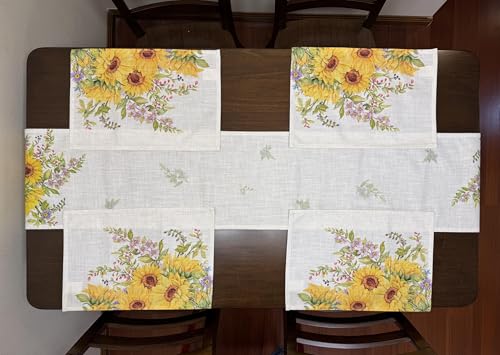 Sunflower Floral Leaves Table Runner 70x13 Inches - color: Sunflowers