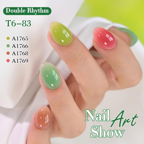 Double Rhythm 6 Pcs 15 ML Gel Polish Set Same Color Same Bottle Soak Off Gel Polish Kit Nail Art Manicure Salon DIY at Home (Jelly White Mint Green Olive Tea Brown Rose Red-T6-83) - color: Jelly Garden